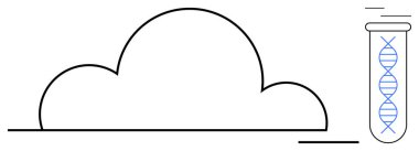 DNA sarmallı test tüpünün yanında bulut şekli genetik araştırma ve bulut hesaplamasının entegrasyonunu temsil ediyor. Biyoteknoloji, genetik, veri bilimi, bulut depolama, yenilik, bilim için ideal