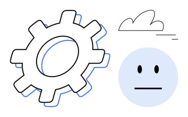 Vites ve nötr yüz, dengeyi gösteren tek bir bulut çizgisi ile süreci ve duyguyu yansıtır. Takım çalışması, yenilik, analiz, strateji, iş akışı, üretkenlik, basit iniş sayfası için ideal