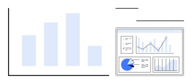 Grafikler, pasta grafikleri ve analitik ölçümlerin olduğu bir panelin yanında bar grafik verileri. Veri görselleştirme, analitik, metrik izleme, piyasa araştırması, iş tahminleri, strateji için ideal