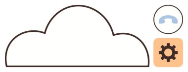 Mavi telefon ahizesi ve çark simgeleriyle büyük bulut çizgisi. Teknoloji, iletişim, internet hizmetleri, bulut hesaplama, bağlantı, yenilik ve işletme iş akışı için ideal basit