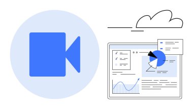 Çevrimiçi takım çalışması için grafikler, grafikler ve dokümanlar içeren bir web arayüzü olan video arama simgesi. Sanal toplantılar, uzak çalışma, bulut hesaplama, veri paylaşımı, üretkenlik, eğitim için ideal