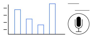 Veri kaydı, analitik ve raporlamayı sembolize eden bir mikrofon simgesine bitişik yükselen çubuklarla dikey bar tablosu. İletişim, istatistik, pazarlama, podcastlar, eğitim için ideal
