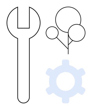 Anahtar, dişli ve ağ düğümleri araçlar, mühendislik, bağlantı ve sistemlerin ana hatları. Teknoloji için ideal, takım çalışması bakım yenilikleri büyüme ve endüstri tasarımı. Düz basit