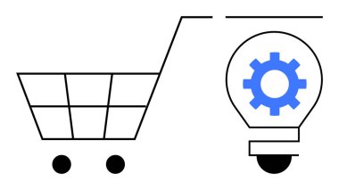 Alışveriş arabası, içinde bir dişli bulunan bir ampulle birleştirildi, yenilik, e-ticaret ve teknoloji güdümlü çözümleri sembolize ediyor. İş için ideal, perakende, girişimler, fikirler, teknoloji alışverişi