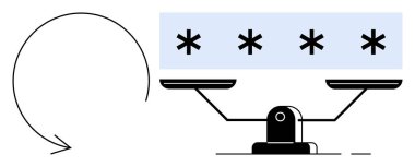 Tekrarlanan şifre şifreleme sembolleri, uyumu, siber güvenliği, veri güvenliğini, dengeyi, gizlilik, adalet ve karar verme mekanizmasını dengeler. Minimalist düz