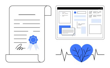 Mühür sertifikası, görev organizasyonu için web arayüzü, damarlı kalp ve kalp atışı hattı. Eğitim, sağlık, refah, çevrimiçi araçlar, akreditasyon, verimlilik zihni için ideal