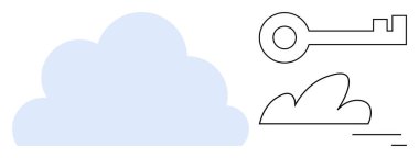 Bulut şeklinde grafikler, anahtar çizgisi ve minimalist bulut simgesi. Teknoloji, güvenlik, yenilik, bağlantı, depolama, basit iniş sayfası için ideal