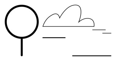 Bulut ve soyut minimalist çizgilerin yanında sükunet, çevre ve basitliği taşıyan stilize bir ağaç. Doğa için ideal, sürdürülebilirlik, farkındalık, denge, minimalizm, açık hava