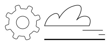 Ufuk çizgileri hareket eden bir bulut siluetinin yanında vites sembolü. Bulut hesaplama, teknoloji, otomasyon, yenilik, dijital sistemler, hız, basit iniş sayfası için ideal