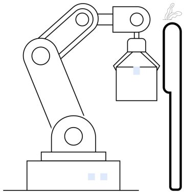Endüstriyel otomasyon gösteren dikey kontrol panelinin yanında bir aracı tutan robot kolu. Teknoloji, üretim, kesinlik, robot bilimi, mühendislik kavramları, gelecekteki fikirler için idealdir.