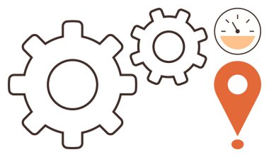 Bir hız göstergesinin yanında iki vites, bir de konum belirleyici ünlem işareti. Takım çalışması, optimizasyon, süreç, yenilik, navigasyon, verimlilik için ideal, basit düz metafor