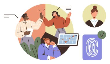 Çeşitli profesyoneller işbirliği yapar, tablet üzerindeki bir grafiği analiz eder, parmak iziyle kimlik doğrulaması yapar ve projeleri tartışırlar. Takım çalışması, analitik, güvenlik, kimlik, üretkenlik iletişimi için ideal