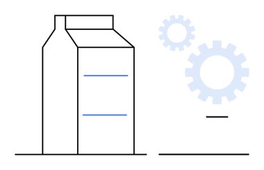 Birbirine bağlı dişlilerin yanında süt kutusu üretimi, yeniliği, teknolojiyi ve tedarik zinciri süreçlerini sembolize ediyor. Üretim, sürdürülebilirlik, lojistik, gıda endüstrisi otomasyonu için ideal