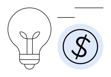 Ampul yaratıcılığı sembolize ediyor. Finans çevrelerindeki bir dolar işaretinin yanında. Yenilik, girişimcilik, yatırım, strateji, büyüme, iş planlaması için ideal, basit düz metafor