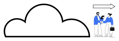 İki profesyonelin el sıkıştığı ve ileri bir okla tamamlanmış büyük bir bulut çizgisi. Takım çalışması, ortaklık, yenilik, bulut hesaplama, iş büyümesi için ideal