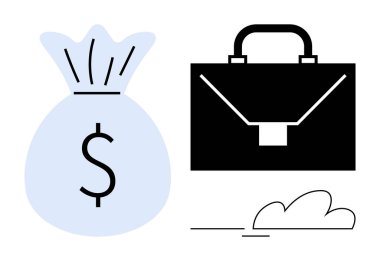Dolar işaretli çanta ve iş çantası mali planlama, yatırım, tasarruf öneriyor. Basit bir daire olarak finans, zenginlik yönetimi, işletme, ekonomi, bankacılık, ticaret ve krediler için ideal