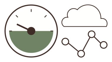 Performans göstergesi, bulut çizgisi ve veri akışı grafik bağlantıları ile ölçüm yap. Performans izleme, teknoloji, veri depolama, bulut hizmetleri, analiz ve bağlantı hızı için ideal