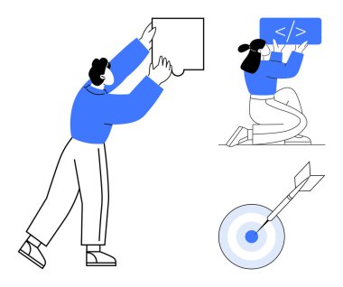 İnsanlar fikir üretiyor, kodlamaya odaklanıyor ve başarıyı hedefliyor. Takım çalışması, kodlama, yaratıcılık, işbirliği, hedef belirleme, problem çözme basit iniş sayfası için ideal