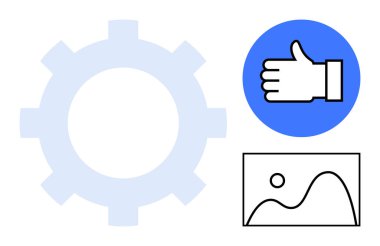 Vites tekerleği işi sembolize eder, onay için onay ve temel görüntü taslağı. Takım çalışması, verimlilik, geri bildirim, minimalizm, tasarım kavramları, iş akışı ve basit bir iniş sayfası için ideal