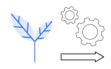 Mavi yaprak doğayı simgeler, dişliler süreci ve işbirliğini, ok ise büyümeyi. Sürdürülebilirlik, yenilik, ilerleme, gelişme, eko-teknoloji, yeşil enerji sade iniş için ideal