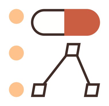 Haplar, turuncu noktalar ve akış şeması sağlık hizmetini, karar verme mekanizmasını veri analizini, iş akışı optimizasyonunu sembolize ediyor. Tıp, teknoloji, yönetim eğitim planlama organizasyonu için ideal