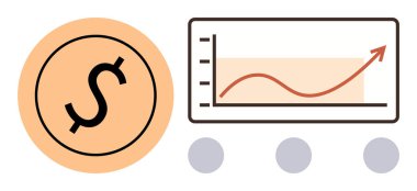 Yuvarlak arkaplandaki dolar işareti yukarı doğru hareket eden bir grafikle eşleşti. Finans, büyüme, yatırım, iş stratejisi, piyasa analizi, bütçe ve ekonomi için ideal. Temiz daire