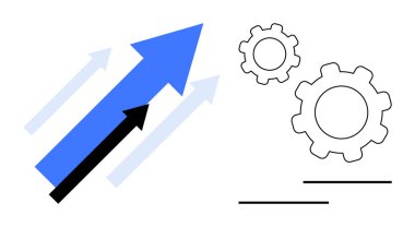 Yukarı doğru hareket eden oklar büyümeyi, verimliliği ve takım çalışmasını temsil ediyor. Yenilik için ideal, başarı, üretkenlik, iş stratejisi, analitik, işbirliği basit iniş sayfası