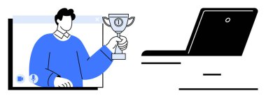 Pencere önünde el ele tutuşan bir adam. Uzak çalışma, tanıma, çevrimiçi toplantılar, başarı, işbirliği, başarı, basit iniş sayfası için ideal