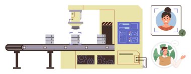 Endüstriyel taşıyıcı işleme paketleri. Ürün kalitesi güvencesi için yapay yüz tanıma teknolojisiyle birleştirilmiş. Üretim, otomasyon, yapay zeka uygulaması, kalite kontrolü için ideal