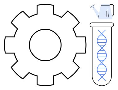 Mühendisliği sembolize eden dişli, büyümek için sulama kutusu ve biyoteknoloji için bir test tüpünde DNA ipliği. Bilim, mühendislik, yenilik, araştırma, büyüme, biyoteknoloji ve teknoloji temaları için ideal
