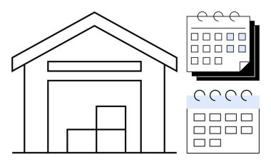 Depo çizelgesi, üst üste dizilmiş kutular ve takvim şebekeleri. Lojistik, tedarik zinciri, organizasyon, planlama, envanter, depolama, zaman yönetimi için ideal. Basit düz metafor