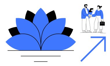 Mavi nilüfer çiçeği büyümeyi ve ahengi temsil eder, takım el sıkışır, yukarı doğru ok ilerlemeyi simgeler. Takım çalışması, yenilik, liderlik, ağ oluşturma, başarı, kişisel gelişim için ideal basit