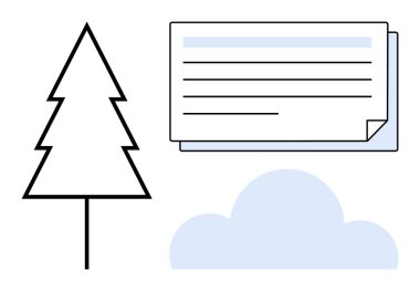 Basitleştirilmiş ağaç çizgisi, katmanlı belge ve bulut çizimi. Doğa, iletişim, organizasyon, basitlik, sürdürülebilirlik yaratıcılığı ve kavramsal tasarım için idealdir. Temiz ve basit bir daire