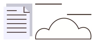 Veri senkronizasyonu, erişim ve paylaşım kavramları için çizgilerle bağlanmış kağıt belge ve ana hatlar. Bulut depolama, dijital dönüşüm, takım çalışması, uzaktan çalışma, organizasyon, teknoloji için ideal