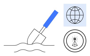 Kürekle kazılan kürek, bir küre ve göz sembolünün yanında keşif, keşif ve küresel vizyonu temsil ediyor. Yenilik için ideal, yaratıcılık, araştırma, anlayış, sürdürülebilirlik, strateji basit