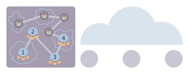 Bulut simgesi kilitli düğümlerden oluşan bir ağ haritası, numaralandırılmış noktalar ve bağlantı hatlarıyla eşleştirildi. Veri koruması, bulut hesaplama, güvenli paylaşım, bağlantı, dijital strateji, ağ için ideal