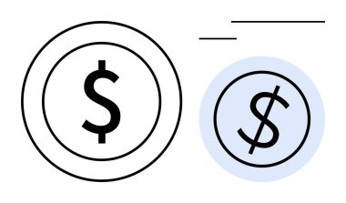 İçerideki dolar işaretleri daireler çiziyor, çizgiler hareketi veya vurguyu işaret ediyor. Finans, ekonomi, zenginlik yönetimi, bütçe, yatırım, iş stratejisi için ideal, basit düz metafor