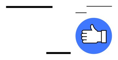 Denge için yatay siyah çizgileri olan mavi dairede baş parmaklar yukarı. Onay, geri bildirim, pozitiflik, sosyal medya, etkileşim, başarı, modern iletişim, basit iniş sayfası için ideal