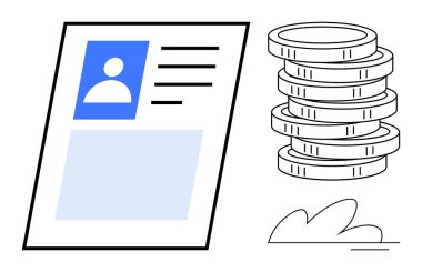 Bir profil resmi ve bozuk para yığınının yanında ayrıntıları içeren iş profili belgesi. İstihdam, istihdam, maaş, finans, işe alım, İK yönetimi ve ekonomik tartışmalar için ideal. Çok basit.