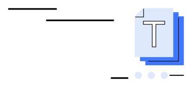 Büyük T sembollü dokümanlar, asgari yerleşim düzeni, soyut şekiller ve noktalar. Dosya yönetimi, içerik organizasyonu, dijital kavramlar, üretkenlik araçları, bilgi akışı için ideal