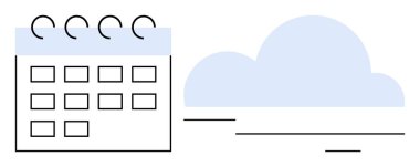 Şebeke planıyla takvim ve arka planda zamanlamayı, zaman yönetimini, bulut teknolojisini ve planlamayı temsil eden büyük bulut. Organizasyon, takım çalışması, verimlilik, teslim tarihleri için ideal
