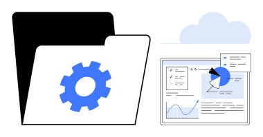 Dosya, grafik ve dokümanların yanında vites simgesi olan bir klasör aç. Veri yönetimi, bulut hizmetleri, iş analizleri, otomasyon, teknoloji uygulamaları, proje planlaması için ideal
