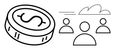 Tarz sahibi insanlardan oluşan bir grubun yanında yüzen dolar parası. Takım çalışması, finans, ekonomi, bulut hesaplama, işbirliği, liderlik, gelecekteki trendler için ideal. Basit düz metafor