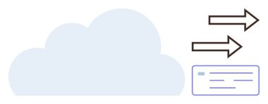 Veri akışını sembolize eden iki oklu bulut ve bir belge simgesi. Teknoloji, veri paylaşımı, bulut hesaplama, dijital iletişim, dosya senkronizasyonu, uzaktan çalışma, basit düz metafor