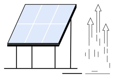 Güneş paneli güneş ışığını yakalıyor, oklar enerji çıkışını, ilerlemeyi, sürdürülebilirliği sembolize ediyor. Yenilenebilir enerji, temiz teknoloji, yenilik, çevre dostu çözümler, güç için ideal