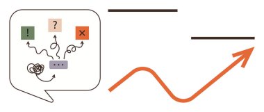 Problem çözme sembollü konuşma balonu fikirleri birbirine bağlayan oklar ve büyümeyi sembolize eden yükselen bir çizgi. İletişim, problem çözme, strateji, beyin fırtınası, organizasyon, karar verme için ideal