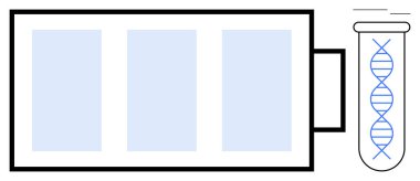 Geniş bir bataryaya bağlı DNA sarmalı biyoteknoloji ve yenilenebilir enerji entegrasyonunu sembolize ediyor. Bilim, sürdürülebilirlik, yenilik, araştırma, biyomühendislik ve gelecek için ideal