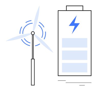 Rüzgar türbini, yıldırım sembollü enerji depolama bataryasının yanında rüzgar enerjisinden de faydalanıyor. Sürdürülebilirlik, temiz enerji, yenilenebilir kaynaklar, ekolojik çözümler, teknoloji, yenilik için ideal