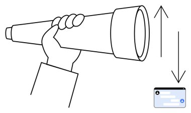 El teleskopu yukarı ve aşağı bakan oklar, alt köşedeki küçük sohbet penceresi. Liderlik için ideal, iletişim, yenilik, yön, keşif, strateji, basit iniş sayfası