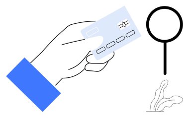 Büyütecin yanında çipli kart var. Çevrimiçi ödeme, kimlik, güvenlik, alışveriş, finans, soruşturma ve doğrulama için ideal. Minimalist düz stil basit düz metafor